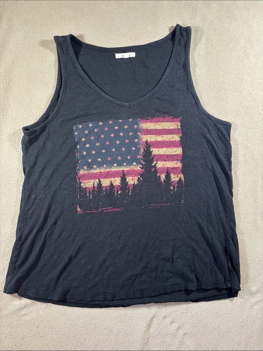 Maurices Black Graphic Tank with Flag & Forest Motif